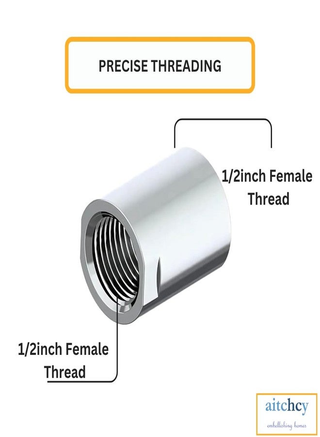 Aitchcy Brass Socket Connector for Pipe Fittings (1/2" Inch X 1/2" Inch) Multipurpose CP Jointer 1/2 inch (Pack of 2) - Image 2
